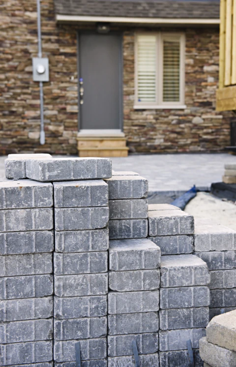 a stack of paving blocks ready to be used